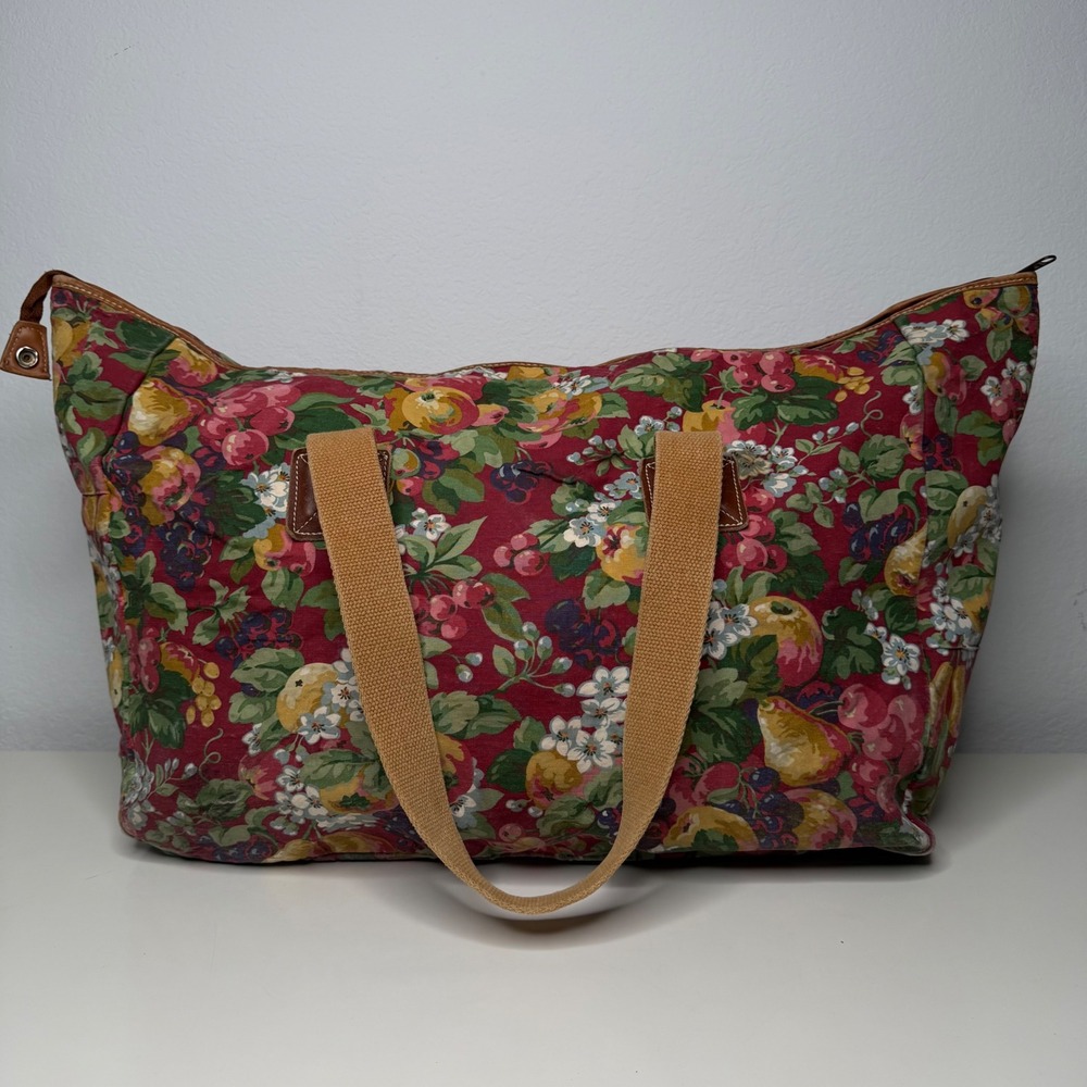 Vintage Laura Ashley Duffle Bag Red Floral‎ Fruit Coated Cotton Cottagecore 80's